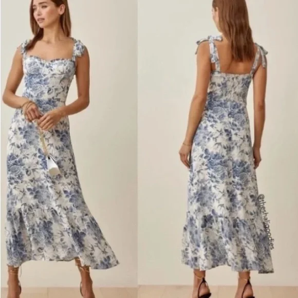 Reformation Blue and White Floral Midi Dress - Picture 1 of 8